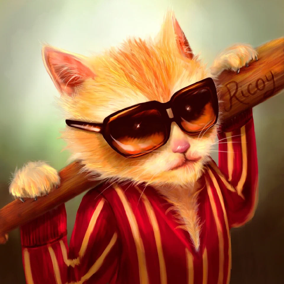 El gato de Ricoy con gafas de sol y bate