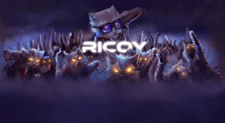 Banner de Ricoy con su gato con gafas y la multitud de tiesos
